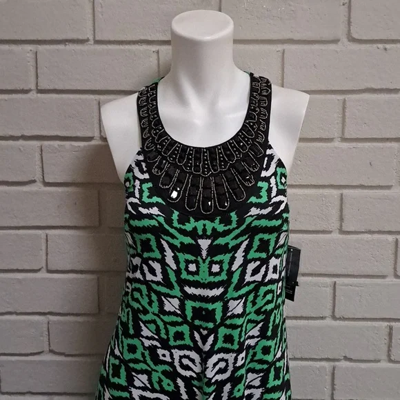 International Concepts Green/Black/White Bead & Gem Formal Dress. Size Small NWT - Picture 2 of 14